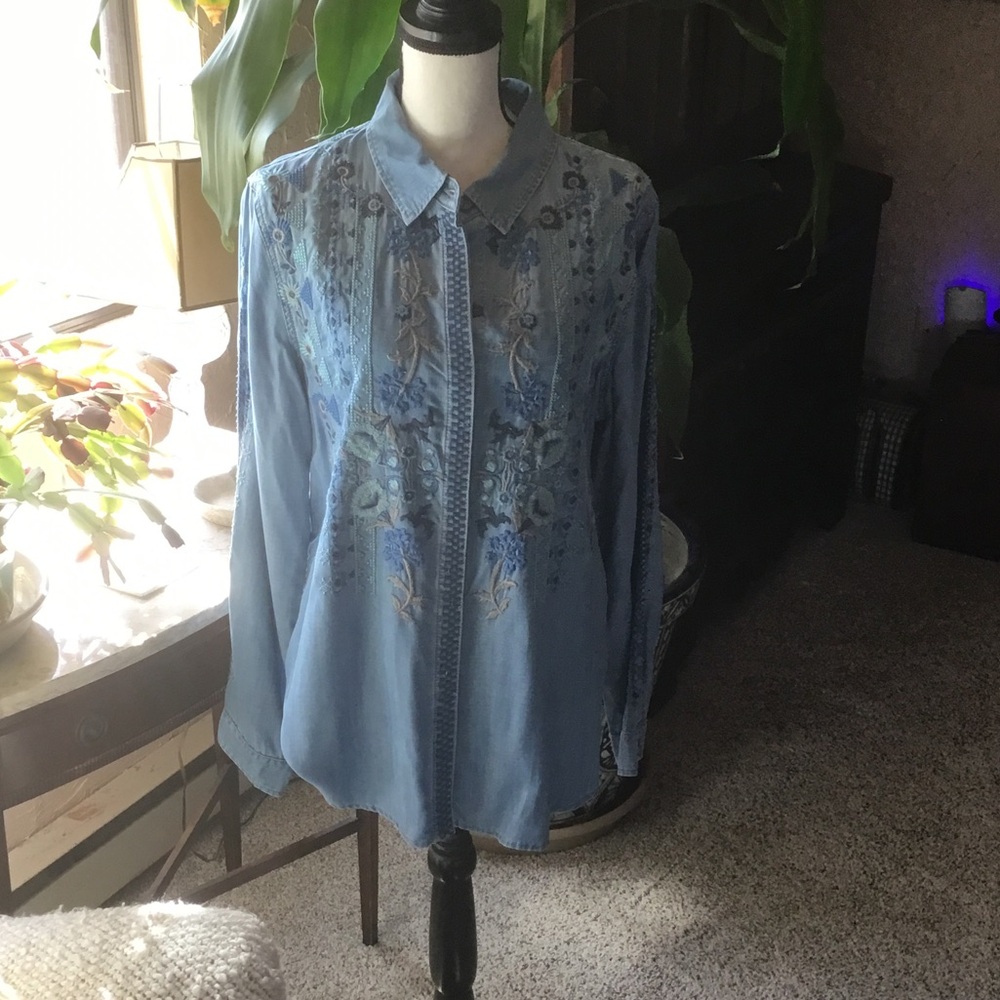 EUC Driftwood Denim Embroidered Shirt
